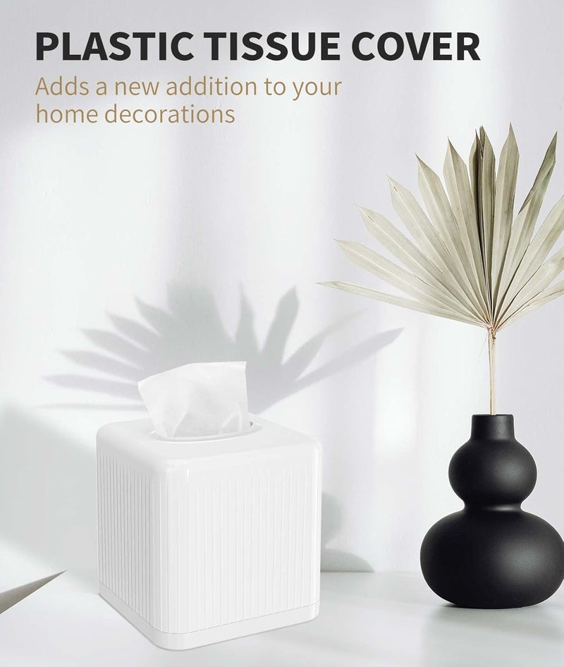 Livelab Tissue Box Cover with Base, Square Plastic Tissue Box Holder Decorative Tissue Cover Modern Cube Facial Tissue Dispenser for Bathroom Vanity Countertop, Living Room, Bedroom, Office - White - Image 2